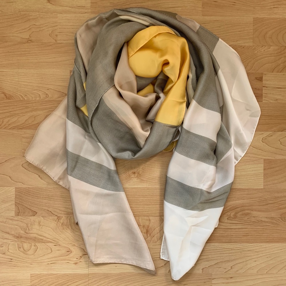 Yellow and Grey Striped Silk Blend Scarf
